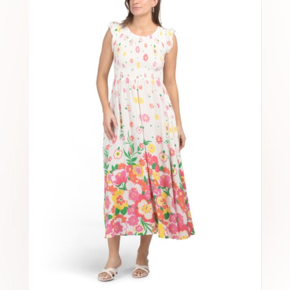 NWT - Mister Zimi Viscose White Meadow Crepe Texture Maxi Dress - Size 14